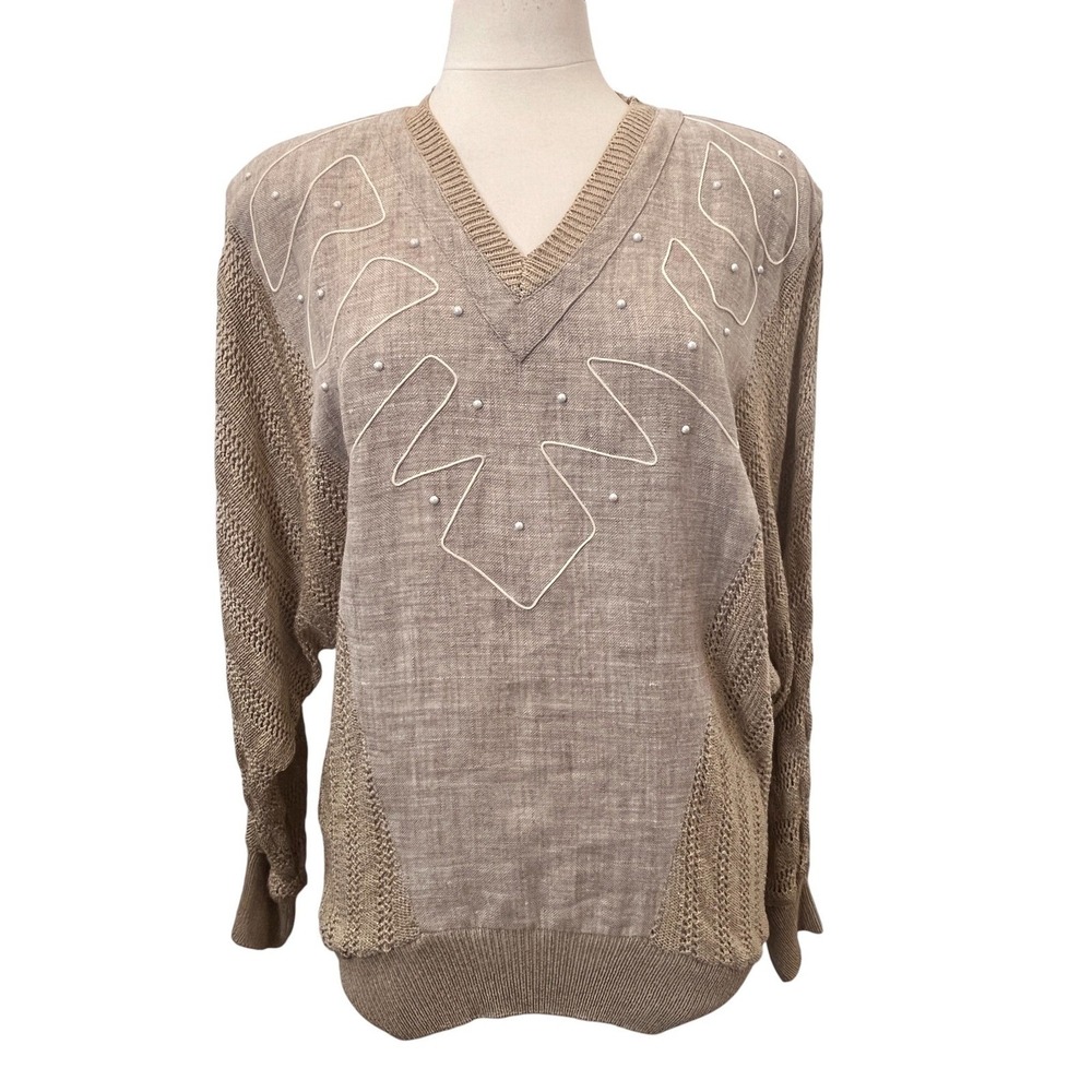 I.B. Diffusion Linen Knit Sleeve Top Sz 1X Boho Chic 80s Lagenlook Hipster Indie